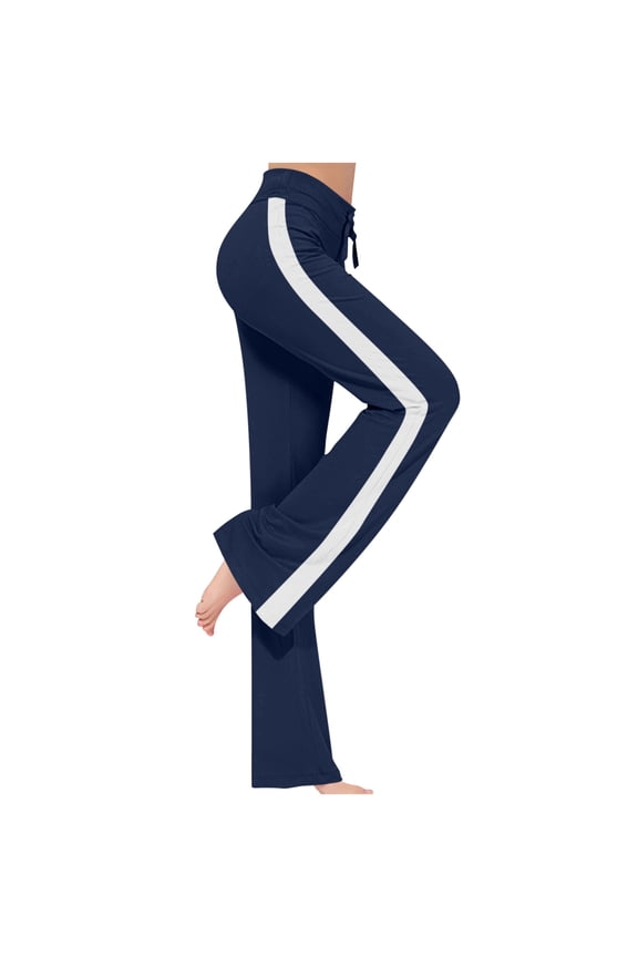 Wide Leg Pants for Women Patchwork High Waist Drawstring Sweatpants Oversized Casual Workout Trousers Dark Blue L