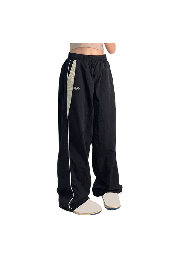 Wide Leg Sweatpants Women Patchwork High Waisted Drawstring Casual Pants Trendy Loose Workout Womens Trousers