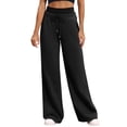 thumbnail image 1 of Enjoytime Wide Leg Sweatpants Women Solid Color Double Waist Loose Pants Drawstring Casual Athletic Joggers with Pockets Black L, 1 of 8