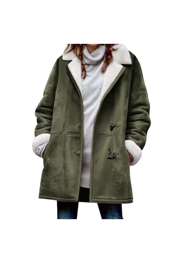 Winter Clothing for Women Solid Color Long Sleeve Coats Turndown Collar Button Down Casual Outerwear Trendy Warm Fall Winter Oversized Jacket Army Green XXXXL
