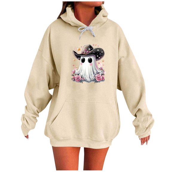 Enjoytime Winter Clothing for Women Halloween Cute Printed Long Sleeve Pullover Tops Fall Casual Loose Crewneck Sweatshirts with Pockets