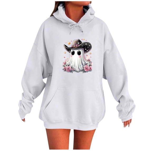 Enjoytime Winter Clothing for Women Halloween Cute Printed Long Sleeve Pullover Tops Fall Casual Loose Crewneck Sweatshirts with Pockets