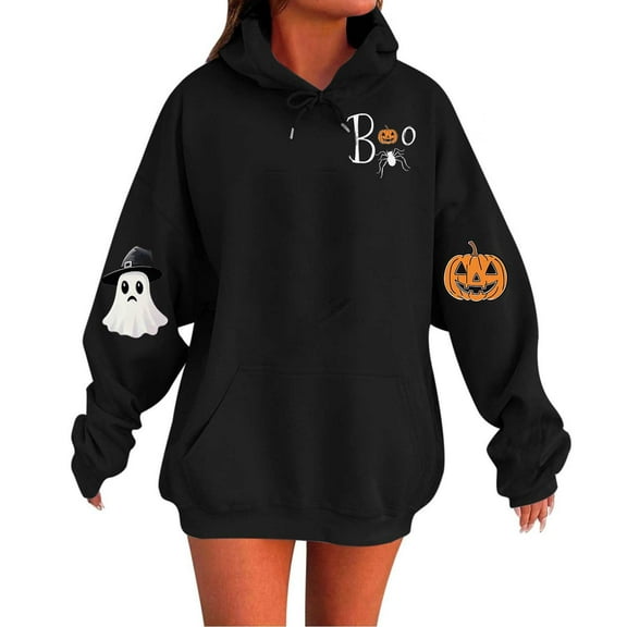 Enjoytime Winter Clothing for Women Halloween Printed Long Sleeve Crewneck Sweatshirt Cute Ghost Tops Casual Fall Winter Pullover Hoodies