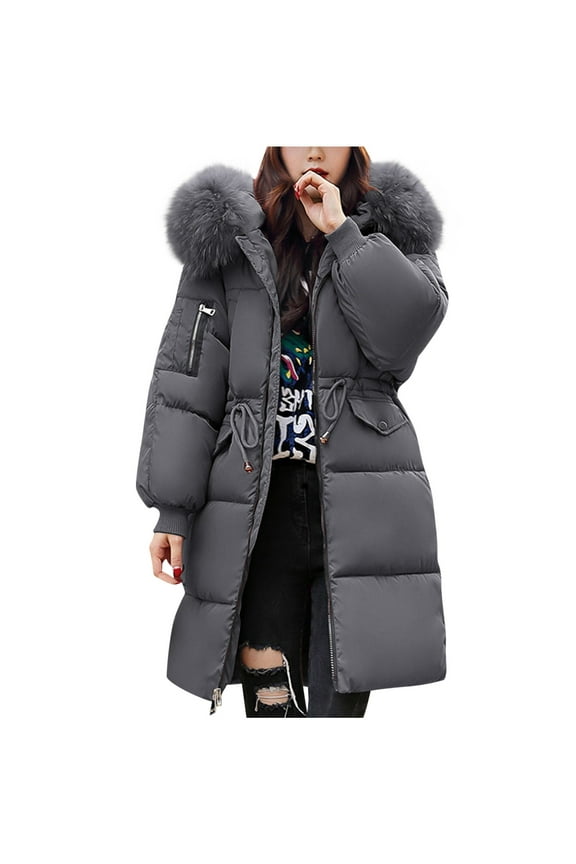 Winter Coats for Women Solid Color Long Sleeve Zip Up Bread Jacket Thickened Warm Hooded Mid Length Casual Outerwear Fall Plus Size Clothing
