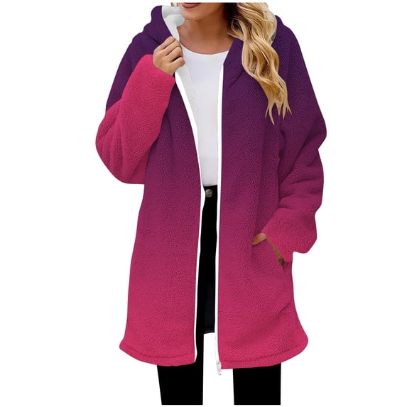 Enjoytime Winter Coats for Women Gradient Long Sleeve Zipper Hoodie Fall Fashion Warm Knee Length Jacket Casual Plus Size Clothes