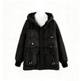 thumbnail image 1 of Enjoytime Winter Coats for Women Long Sleeve Full Zip Hooded Outerwear Thicken Warm Puffer Jacket Plus Size Fall Fashion Clothing Black XXL, 1 of 8