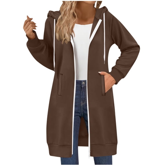 Enjoytime Winter Coats for Women Loose Solid Color Casual Long Jackets Long Sleeve Full Zip Outwear with Pockets