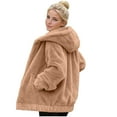 thumbnail image 1 of Enjoytime Winter Coats for Women Solid Color Fleece Zip Up Jacket Plus Size Fall Fashion Long Sleeve Hooded Outerwear Khaki L, 1 of 9