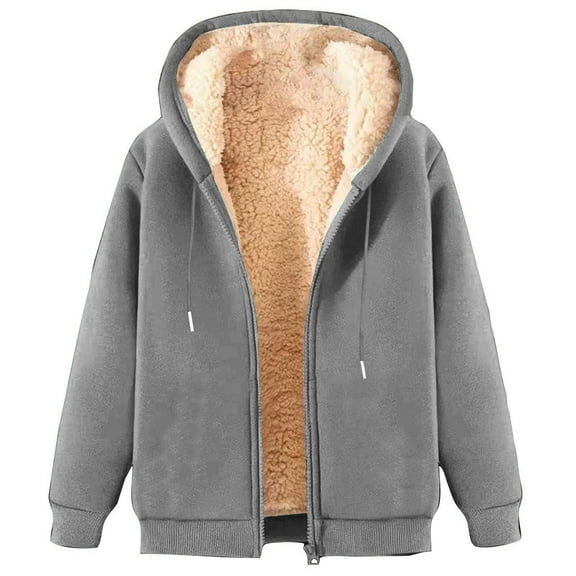 Enjoytime Winter Coats for Women Solid Color Long Sleeve Casual Outerwear Trendy Fashion Zip Up Jacket Warm Fall Clothes 2025 Gray S