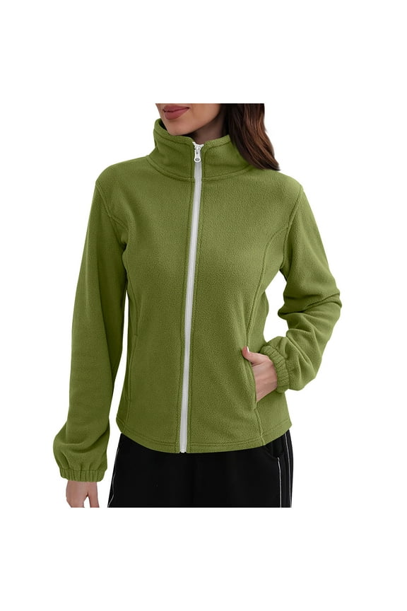 Winter Coats for Women Solid Color Long Sleeve Zip Up Jacket Fall Fashion Thick Warm Casual Outerwear Army Green XL