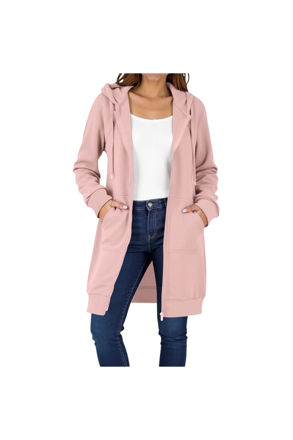 Winter Coats for Women Solid Color Long Sleeve Zip Up Jacket Trendy Fashion Casual Outerwear Pink M