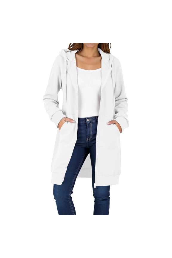 Winter Coats for Women Solid Color Long Sleeve Zip Up Jacket Trendy Fashion Casual Outerwear White M