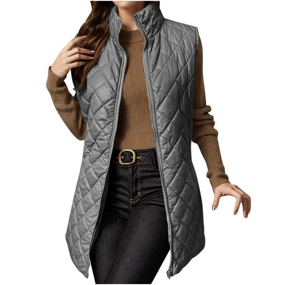 Enjoytime Winter Coats for Women Solid Color Sleeveless Cotton Casual Outerwear Loose Trendy Fashion Down Jacket Gray XL