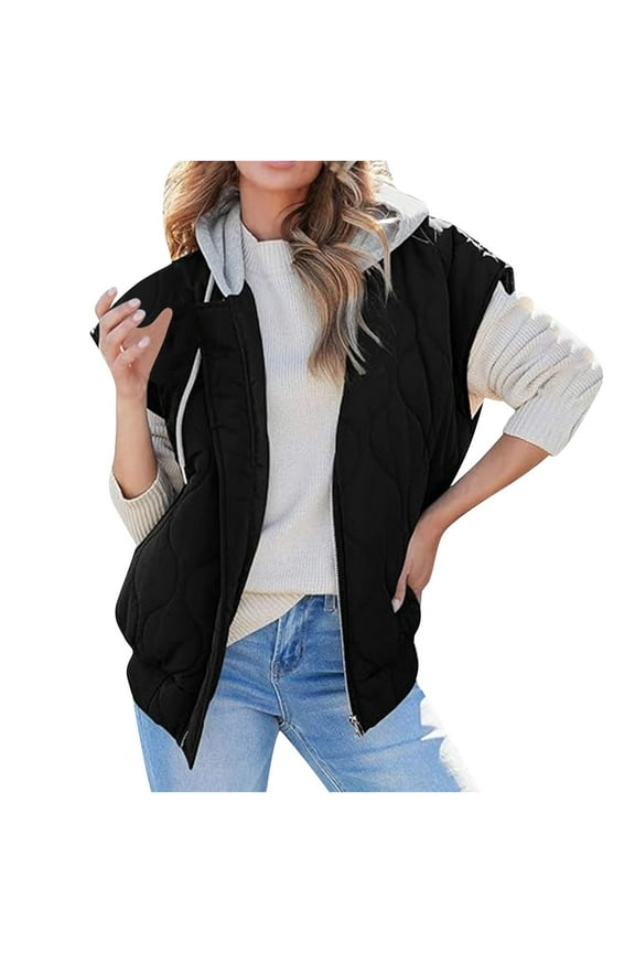Winter Coats for Women Solid Color Sleeveless Zip Up Jacket Casual Outerwear Fashion Fall Clothes 2025 Black XL