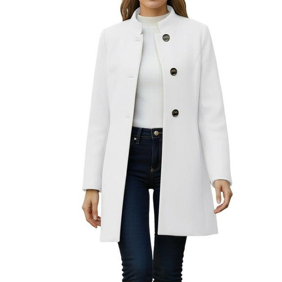 Enjoytime Winter Coats for Women Solid Color Stand Collar Button Down Jacket Fall Warmth Thick Casual Outerwear