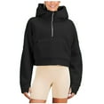thumbnail image 1 of Enjoytime Winter Cropped Hooded Sweatshirt for Women Pullover Solid Color Warm Hoodie with Pockets Long Sleeve Fleece Womens Zip Up Hoodies, 1 of 5