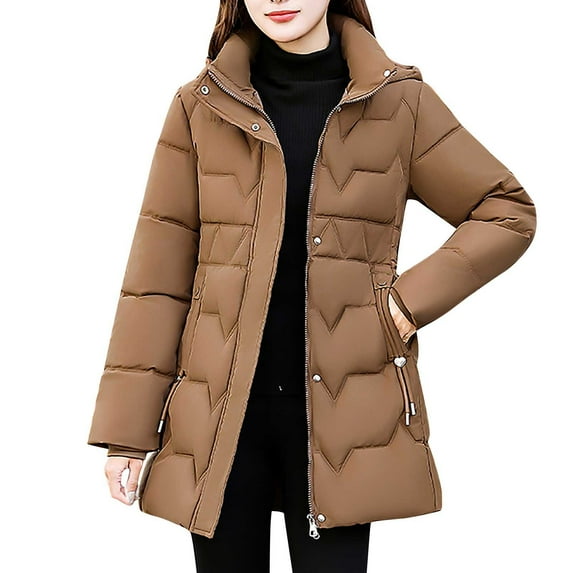 Enjoytime Winter Jackets for Women Casual Solid Color Long Sleeve Hooded Outerwear Fashion Fall Warm Coats Plus Size Clothes Coffee L