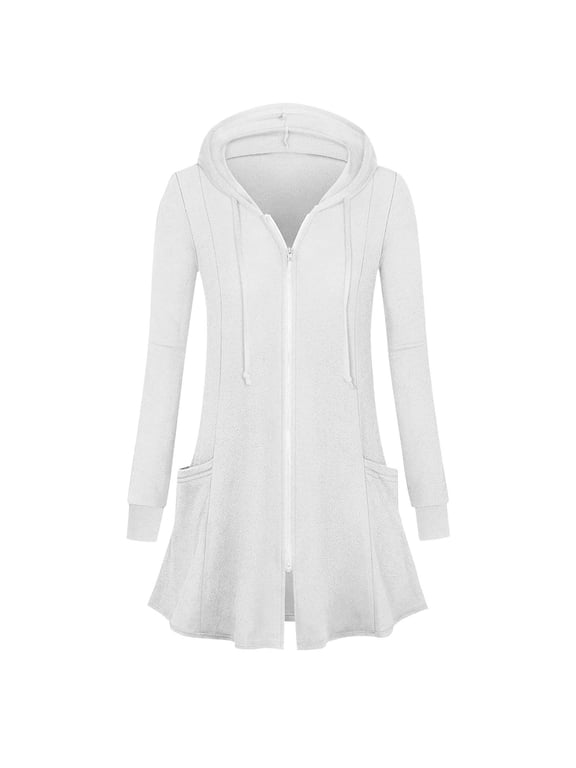 Winter Jackets for Women Solid Color Long Sleeve Hooded Coats Lightweight Casual Warm Outerwear Fall Clothes White L