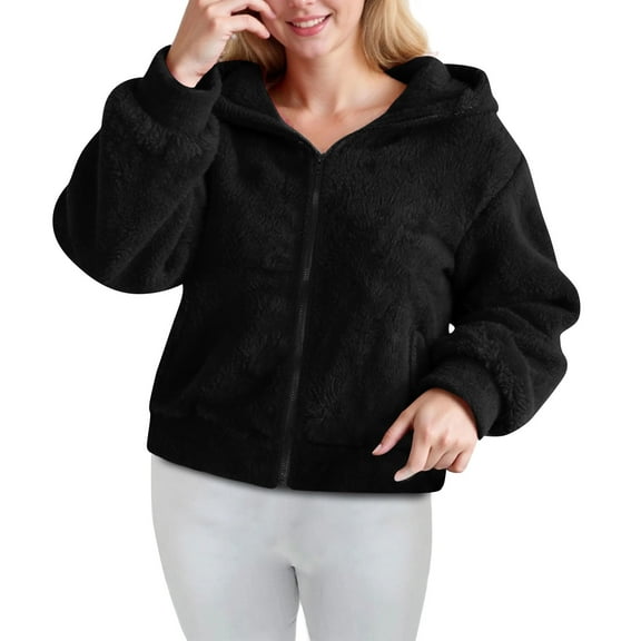 Enjoytime Winter Jackets for Women Solid Color Long Sleeve Hooded Zip Up Coat Fall Warm Casual Outerwear with Pockets