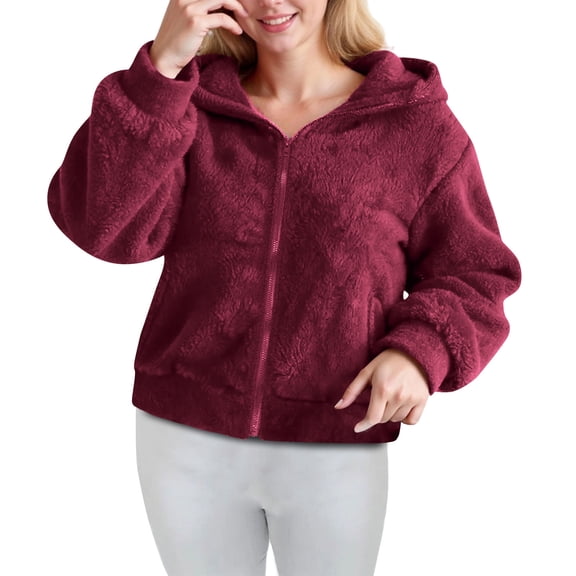 Enjoytime Winter Jackets for Women Solid Color Long Sleeve Hooded Zip Up Coat Fall Warm Casual Outerwear with Pockets