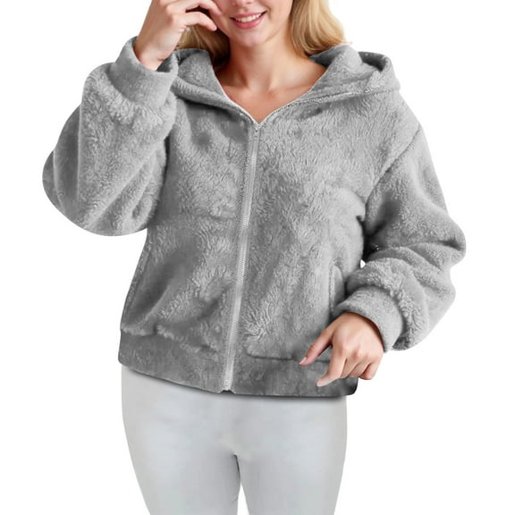 Enjoytime Winter Jackets for Women Solid Color Long Sleeve Hooded Zip Up Coat Fall Warm Casual Outerwear with Pockets