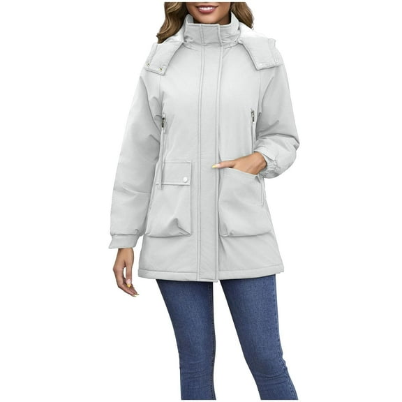 Enjoytime Winter Jackets for Women Solid Color Long Sleeved Oversize Coats Waterproof Windproof Outdoors Hooded Jacket with Pockets