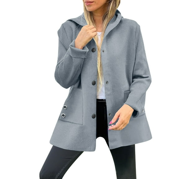 Enjoytime Winter Jackets for Women Solid Color Long Sleeved Trendy Warm Mid Length Coat Casual Lapel Plus Size Jacket