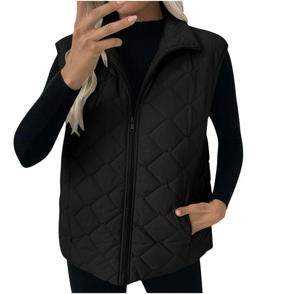Enjoytime Winter Jackets for Women Solid Color Sleeveless Stand Collar Zip Up Waistcoat Fall Fashion Cozy Warm Casual Outerwear