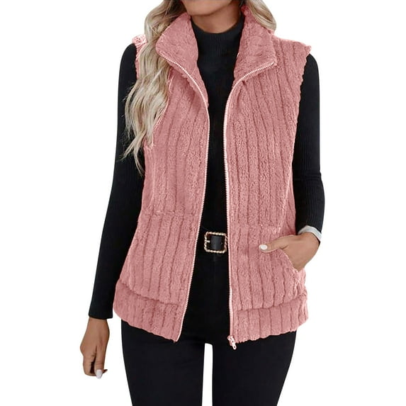 Enjoytime Winter Jackets for Women Solid Color Sleeveless Zip Up Waistcoat Fall Fashion Warm Casual Outerwear