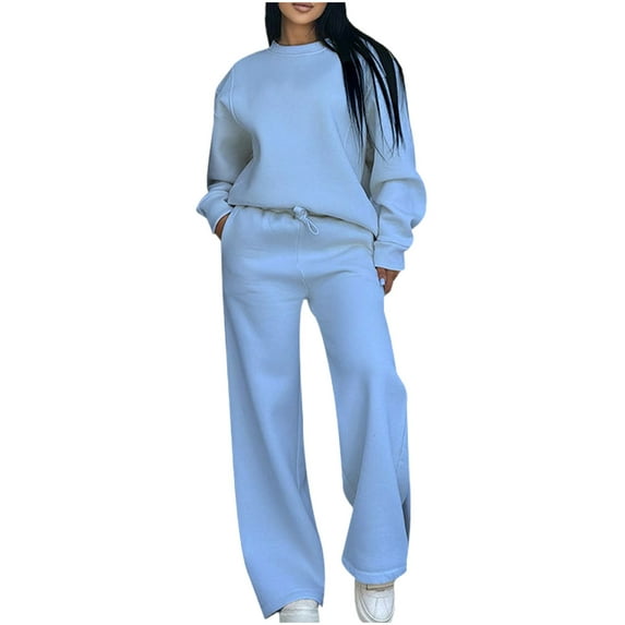 Enjoytime Winter Lounge Sets for Women Solid Color Crew Neck Long Sleeve Sweatshirt High Waisted Pants Sweatsuits Loose Casual Outfits