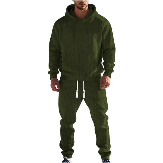 Enjoytime Winter Outfits for Men Solid Color Long Sleeve Hoodies Drawstring Pants Plus Size Two Piece Sets Pullover Active Jogging Sportswear