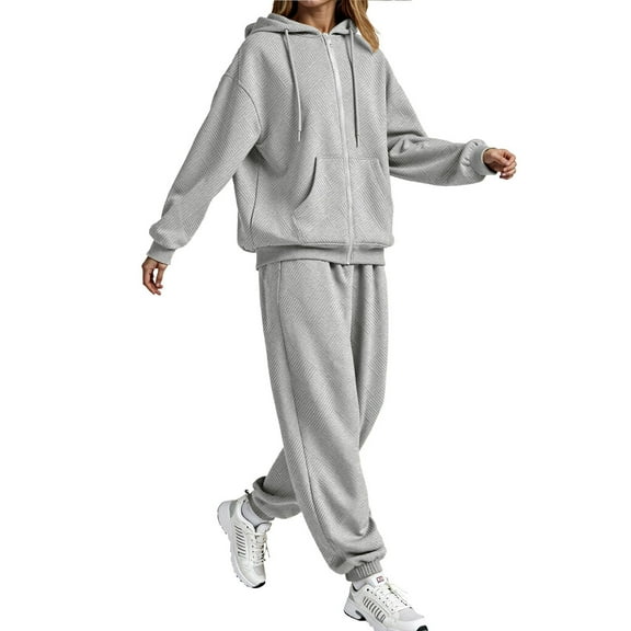 Enjoytime Winter Outfits for Women 2025 Solid Color Long Sleeve Zip Up Hoodie Casual Straight Leg Pants 2 Piece Set Fashion Trendy Sweatsuits