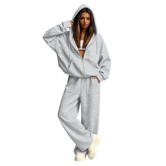 Enjoytime Winter Outfits for Women 2026 Zip Up Hoodie Wide Leg Sweatpants 2 Piece Sets Fall Casual Matching Tracksuits