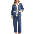thumbnail image 1 of Enjoytime Winter Pajamas for Women Set Patchwork Button Down Comfy Fleece Sleepwear Long Sleeve Soft Loose Warm 2 Piece Lounge Set, 1 of 8