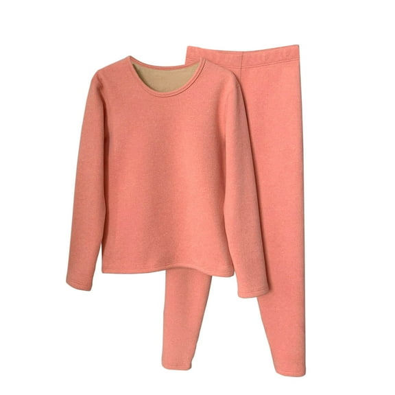 Enjoytime Winter Pajamas for Women Solid Color Crewneck Long Sleeve Tops Pants 2 Piece Sets Thick Warm Sleepwear Soft Comfy Plus Size Lounge Set