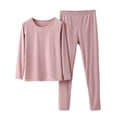 thumbnail image 1 of Enjoytime Winter Pajamas for Women Solid Color Round Neck Long Sleeve Tops with Pants Two Piece Sets Comfy Casual Loungewear Sleepwear, 1 of 3