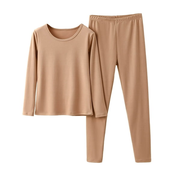 Enjoytime Winter Pajamas for Women Solid Color Round Neck Long Sleeve Tops with Pants Two Piece Sets Comfy Casual Loungewear Sleepwear