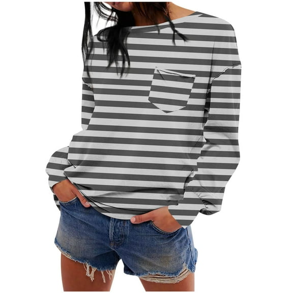 Enjoytime Winter Shirt for Women Round Neck Printed Blouses Top Casual Loose Fit Womens Long Sleeve Shirts