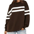 thumbnail image 1 of Enjoytime Winter Shirts for Women 2025 White Striped Round Neck Long Sleeve Pullover Tops 2025 Casual Fall Fashion Blouses Brown M, 1 of 6