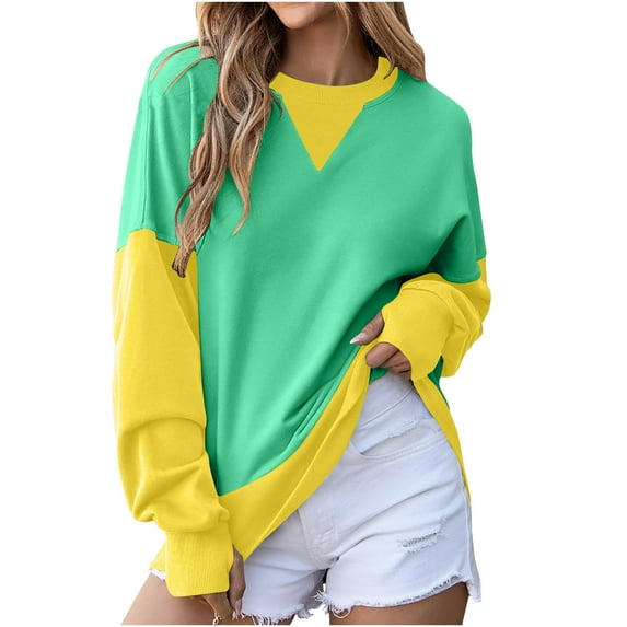 Enjoytime Winter Sweatshirt for Women Color Block Printed Pullover Y2K Top Long Sleeve Streetwear Sweatshirt 2025 Fall Outfits Clothes