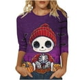 thumbnail image 1 of Enjoytime Winter Tops for Women 2025 Cute Ghost Printed 3/4 Sleeve Shirt Round Neck Casual Loose Plus Size Women Blouses, 1 of 4