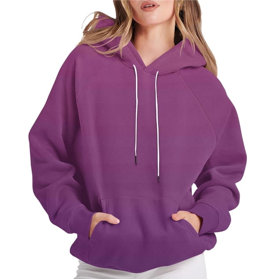 Enjoytime Winter Clothing for Women Printed Long Sleeve Pullover Hoodies Fashion Casual Loose Crewneck Sweatshirt Purple M