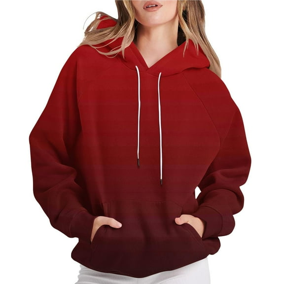 Enjoytime Winter Clothing for Women Printed Long Sleeve Pullover Hoodies Fashion Casual Loose Crewneck Sweatshirt Wine XL
