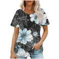 thumbnail image 1 of Enjoytime Woman Shirts Top Short Sleeves Floral Printed Shirts Tops Pleated Crew Neck Casual Loose Lightweight Women's Blouses Summer, 1 of 5