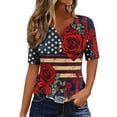 thumbnail image 1 of Enjoytime Woman Tops 4Th Of July Printed V-Neck Button Down Shirts Plus Size Fashion Short Sleeve Graphic Tees, 1 of 8