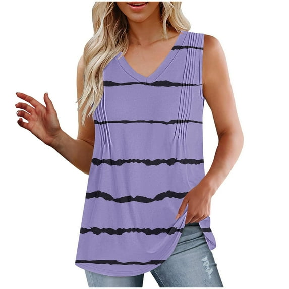 Enjoytime Woman's Fashion Stripe Printed Tops Casual Sleeveless V Neck Camisole Casual Loose Ruffle Beach Streetwear Summer Tank Clothing For Women