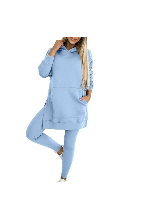 Women 2 Piece Outfits Sets Solid Color Long Sleeve Hoodies Leggings Track Suits Fashion Travel Casual Plus Size Womens Clothing