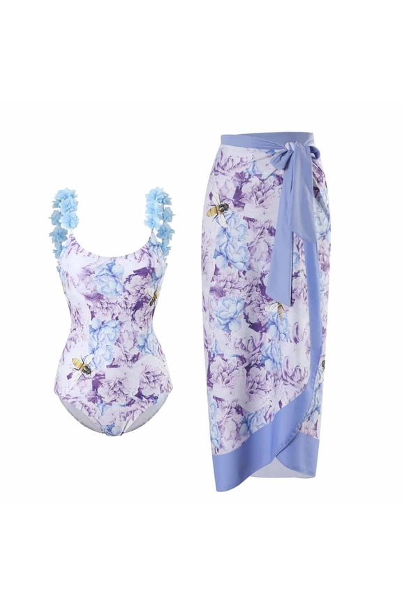 Women Bathing Suits Vintage Swimsuit One-Piece Swimsuit Bikini Lace Up Swimsuits Long Skirt Chiffon Two-Piece Tummy Control Swimwear