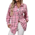 thumbnail image 1 of Enjoytime Women Blouses Plaid Long Sleeve Button Down Blouse Fashion Casual Lightweight Jacket Fall Winter Tops Multicolor M, 1 of 8