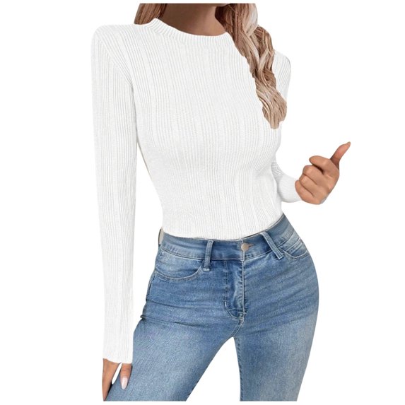 Enjoytime Women Blouses Round Neck Solid Color Long Sleeve Shirts Business Work Casual Basic Tops Fall Winter Fashion Clothing 2025 White S